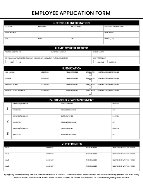 Employee Application Form